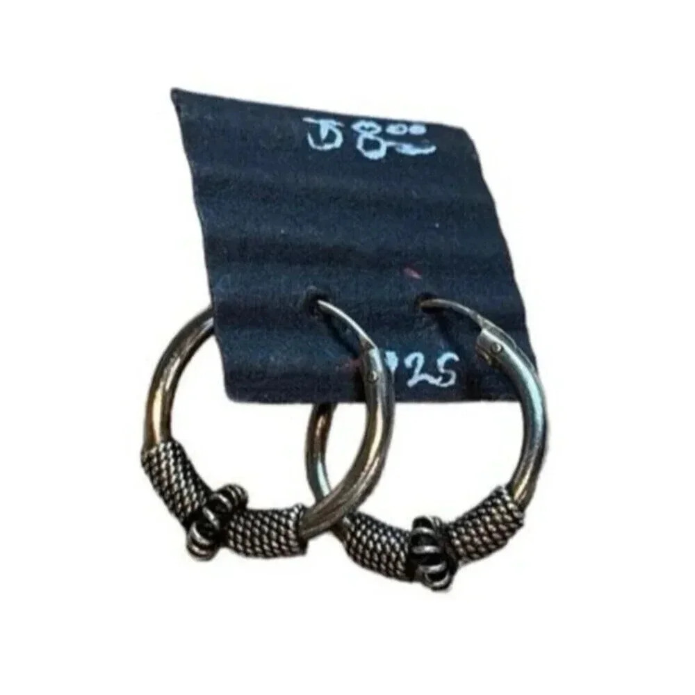 Huggie Hoop Earrings Small Sterling Silver 925 Hinged Twist Braided Wrapped